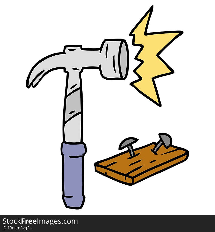 hand drawn cartoon doodle of a hammer and nails