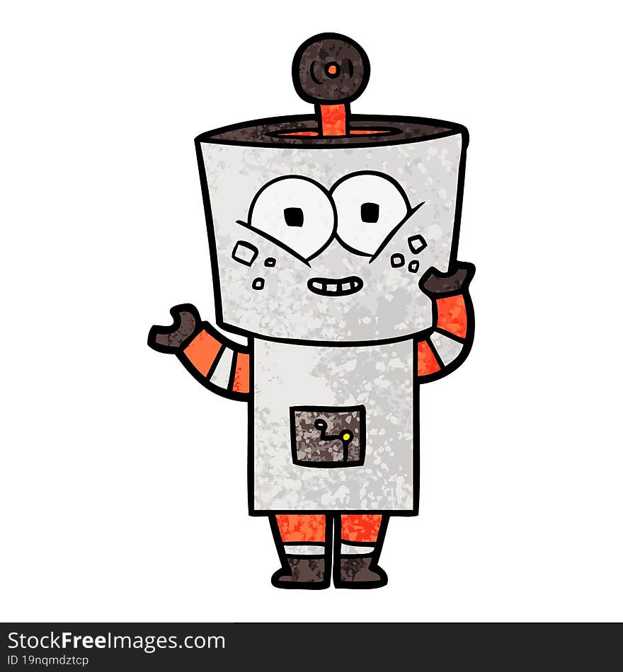 happy cartoon robot waving hello. happy cartoon robot waving hello