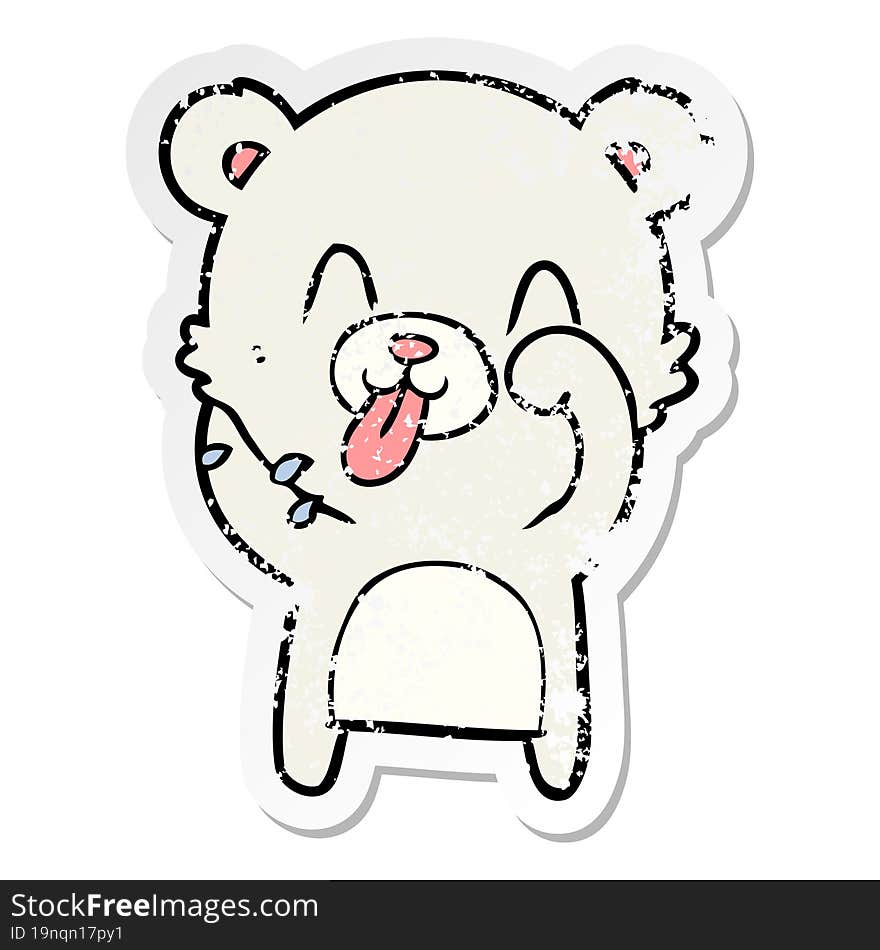 distressed sticker of a rude cartoon polar bear sticking out tongue