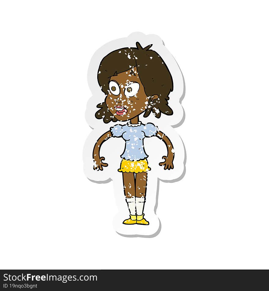 Retro Distressed Sticker Of A Cartoon Surprised Woman