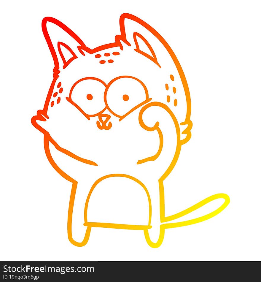 warm gradient line drawing cartoon cat being cute