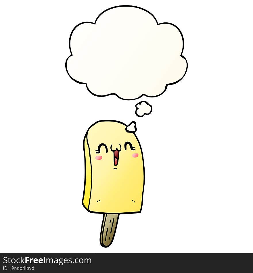 Cartoon Frozen Ice Lolly And Thought Bubble In Smooth Gradient Style