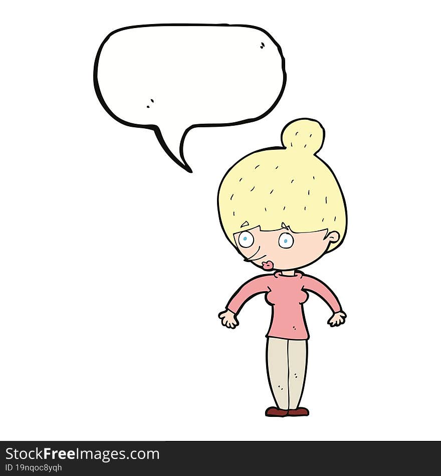 Cartoon Woman Staring With Speech Bubble