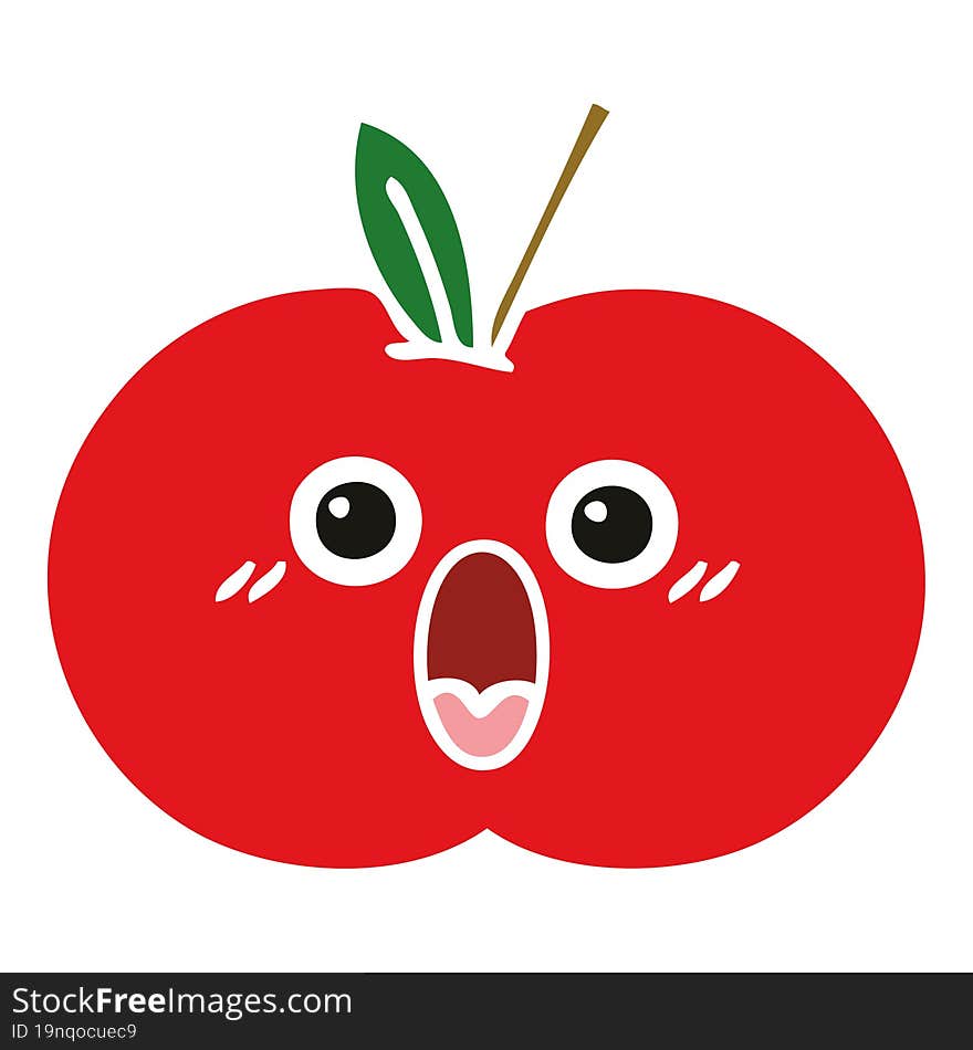 flat color retro cartoon red apple