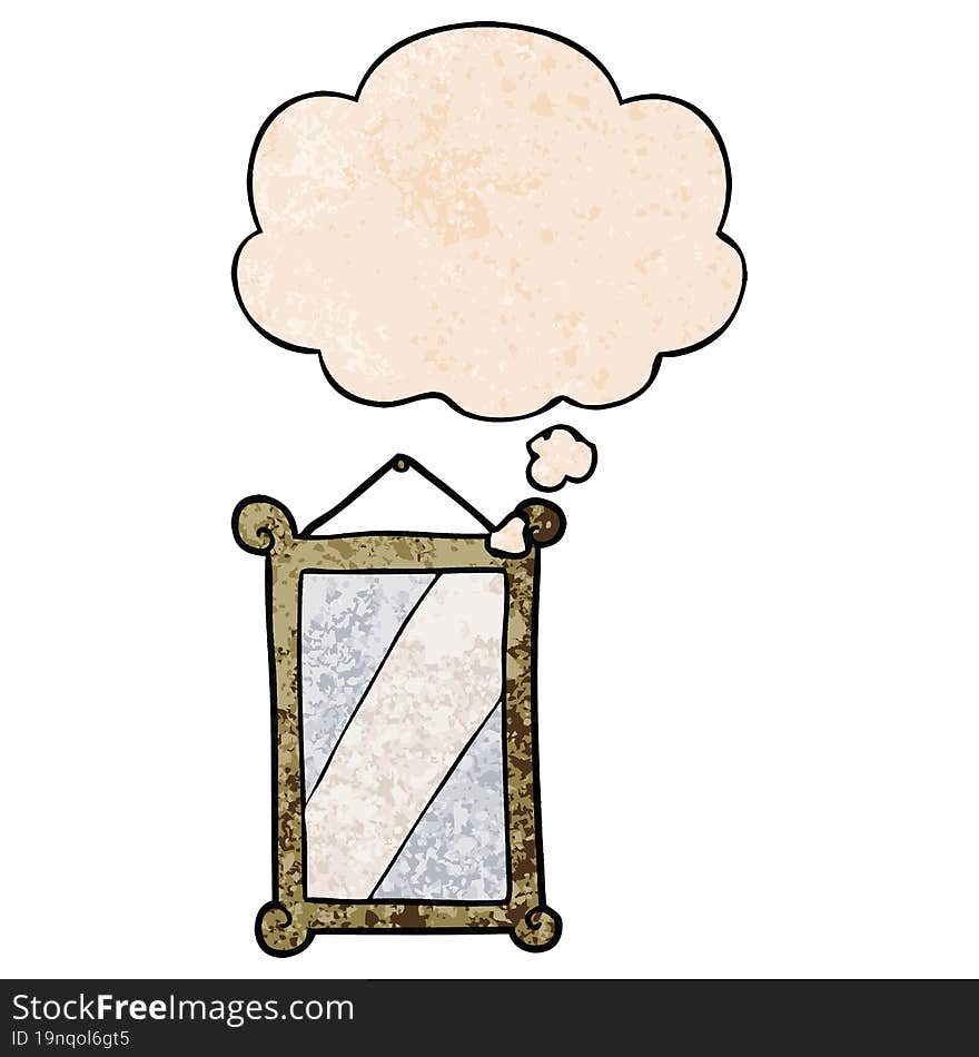 cartoon mirror and thought bubble in grunge texture pattern style