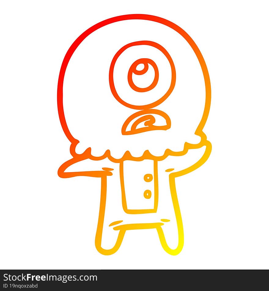 warm gradient line drawing of a cartoon cyclops alien spaceman