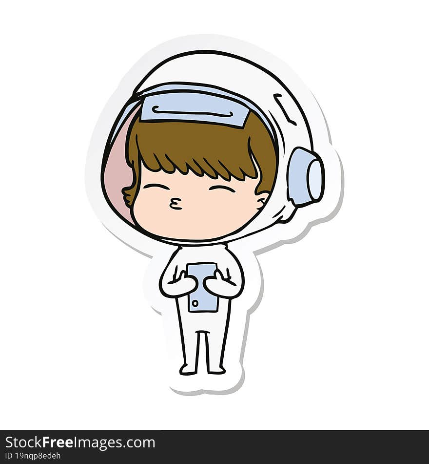 Sticker Of A Cartoon Curious Astronaut