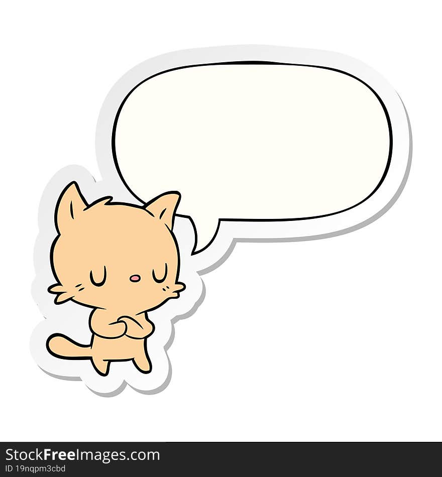 cute cartoon cat with speech bubble sticker. cute cartoon cat with speech bubble sticker