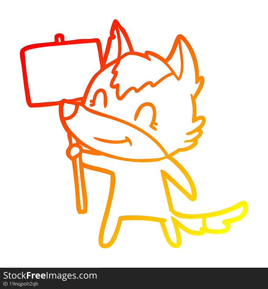 warm gradient line drawing friendly cartoon wolf