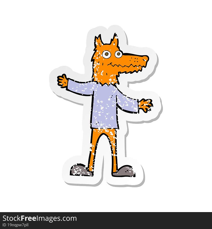 retro distressed sticker of a cartoon fox man