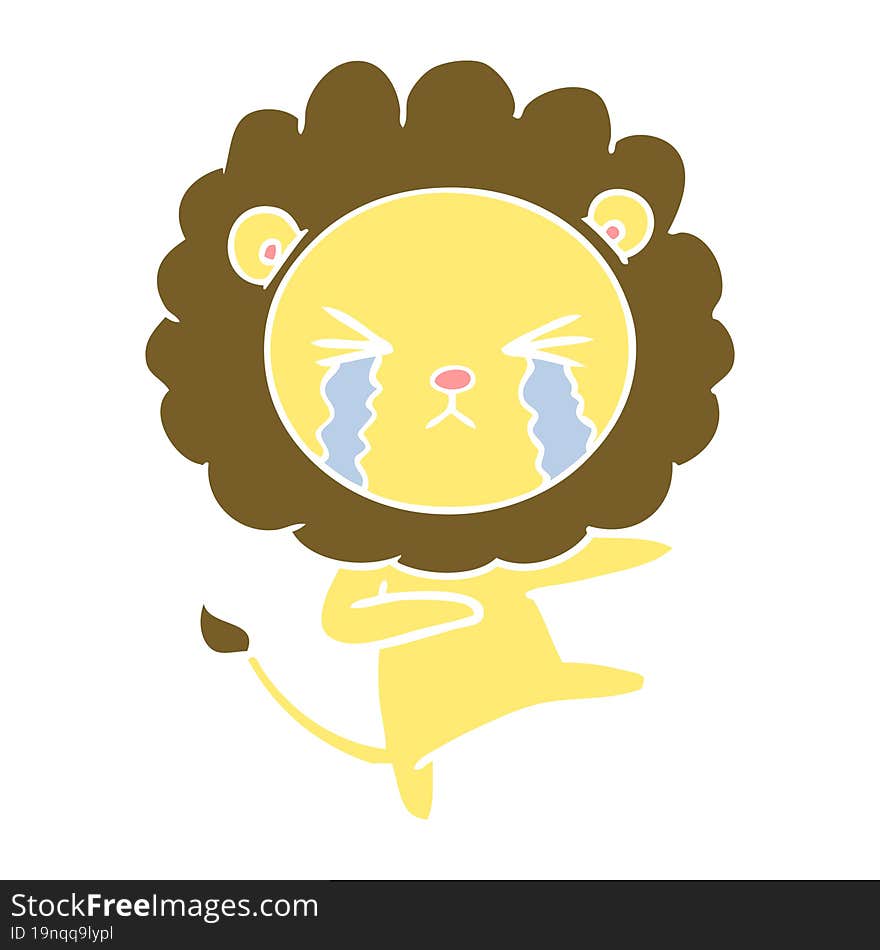 flat color style cartoon crying lion