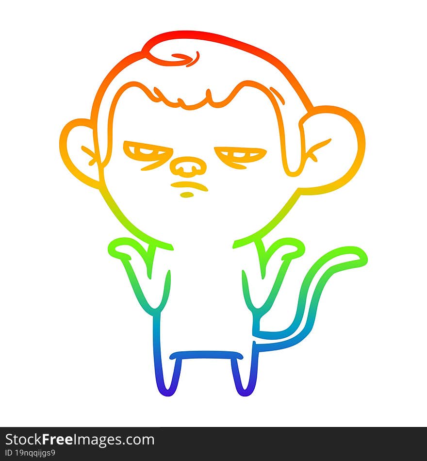 rainbow gradient line drawing of a cartoon monkey