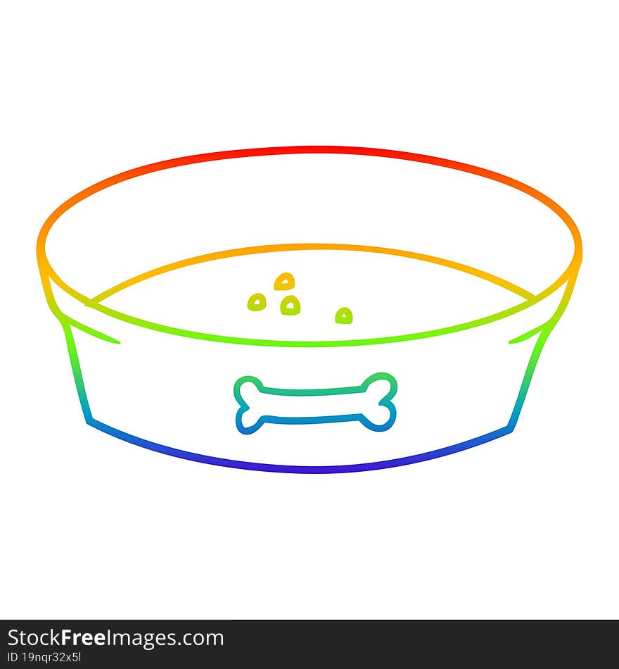 rainbow gradient line drawing of a cartoon empty dog food bowl