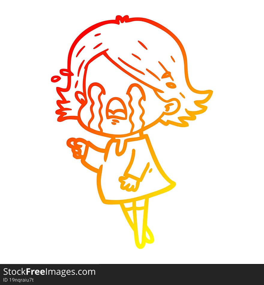 warm gradient line drawing of a cartoon woman crying