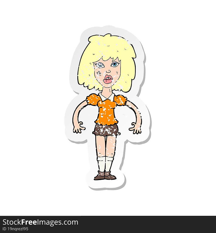 retro distressed sticker of a cartoon girl fight