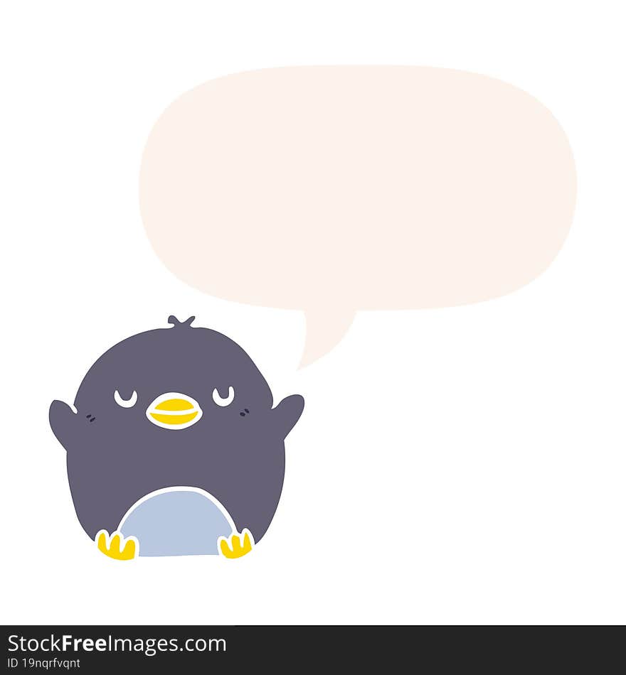 cute cartoon penguin and speech bubble in retro style