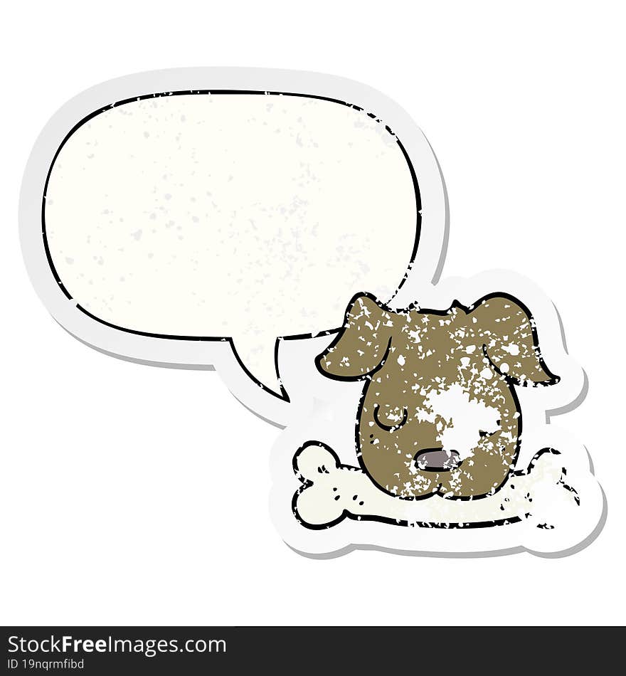 Cartoon Dog And Bone And Speech Bubble Distressed Sticker