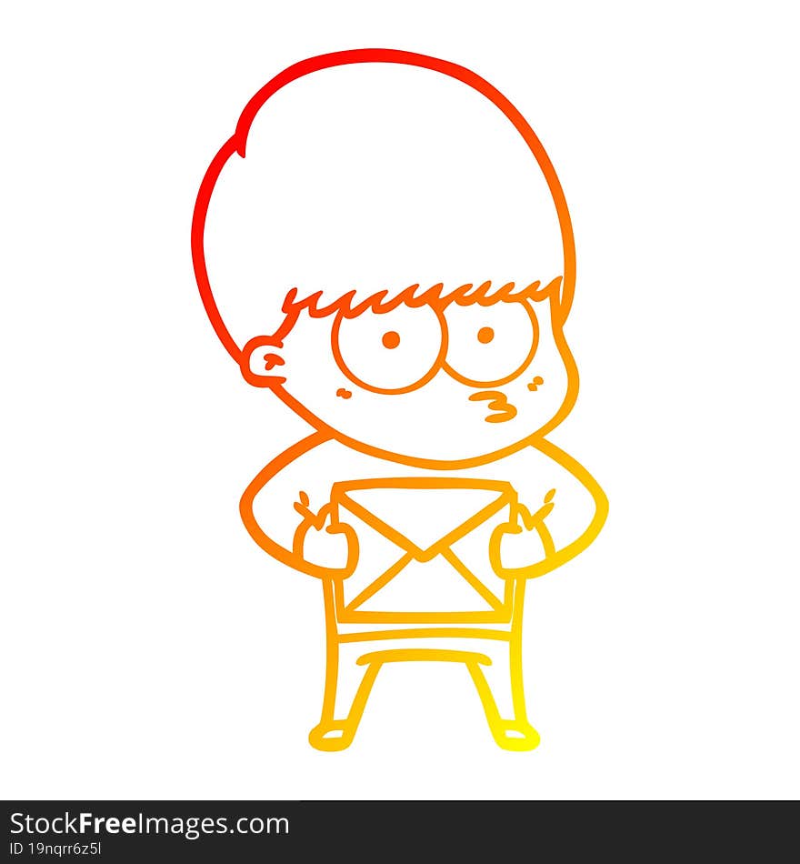 Warm Gradient Line Drawing Nervous Cartoon Boy