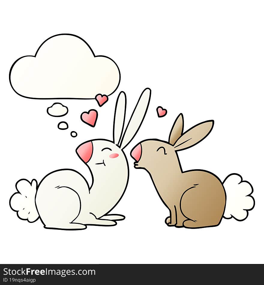 cartoon rabbits in love with thought bubble in smooth gradient style