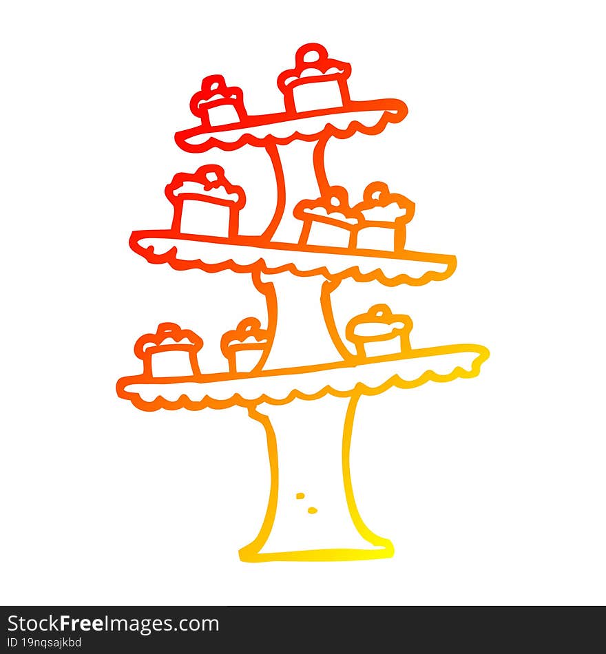 warm gradient line drawing of a cartoon cake stand