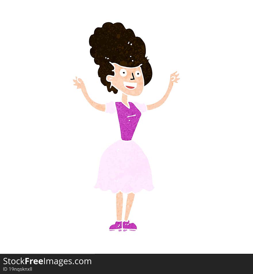 cartoon happy 1950 s woman