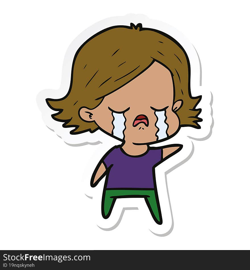 sticker of a cartoon girl crying