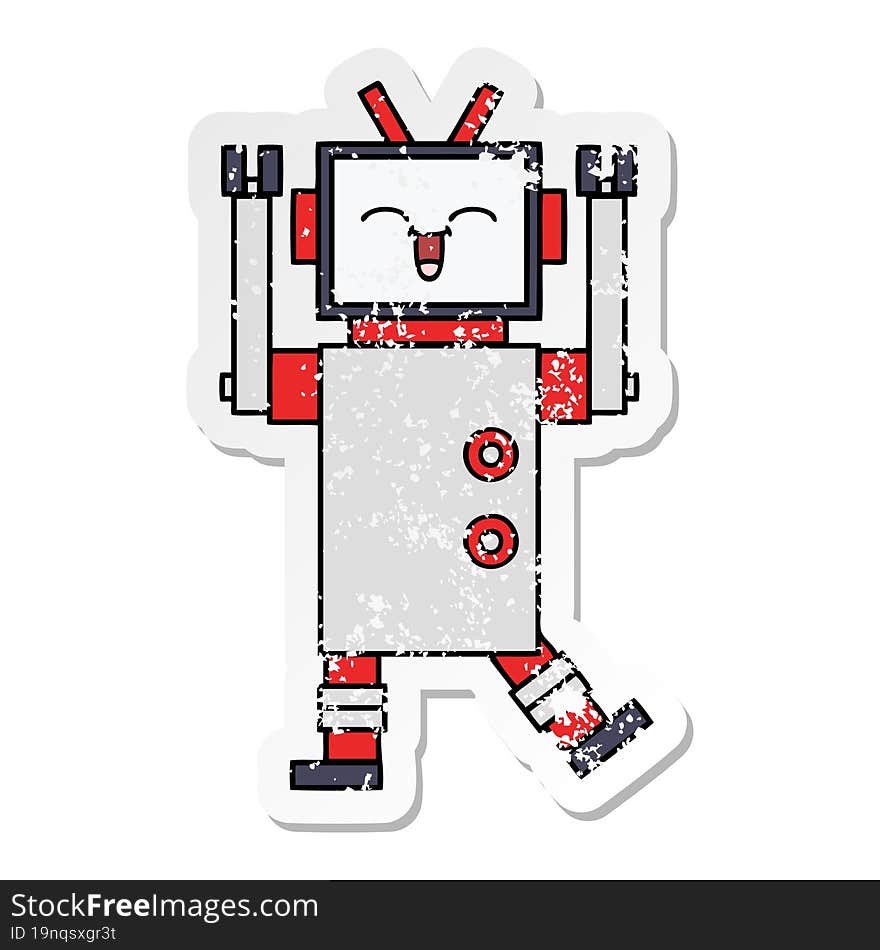 Distressed Sticker Of A Cute Cartoon Robot