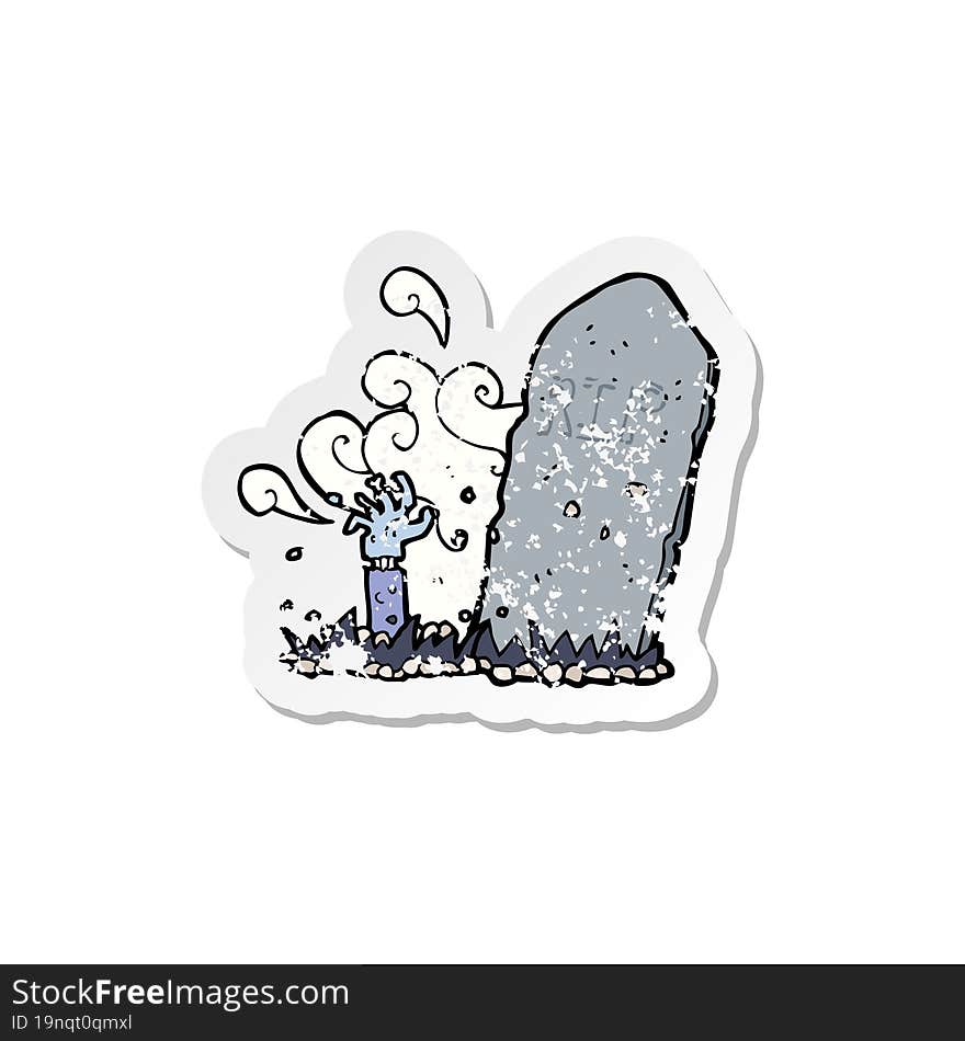 retro distressed sticker of a cartoon zombie rising from grave