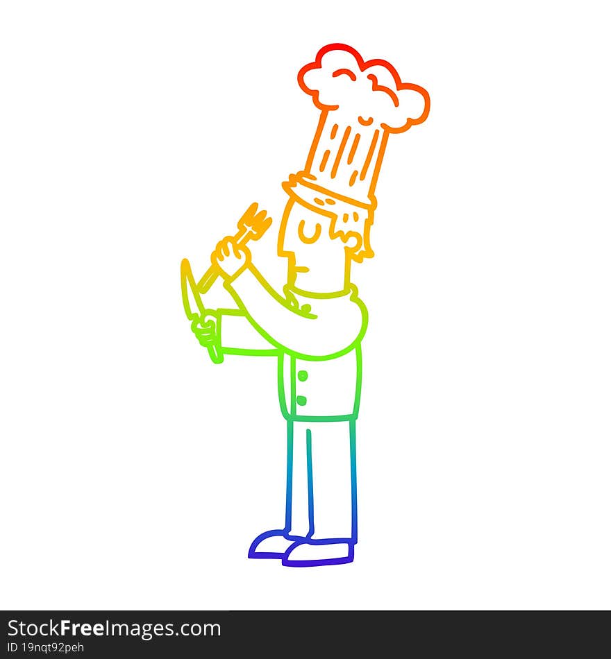 rainbow gradient line drawing of a cartoon talented chef