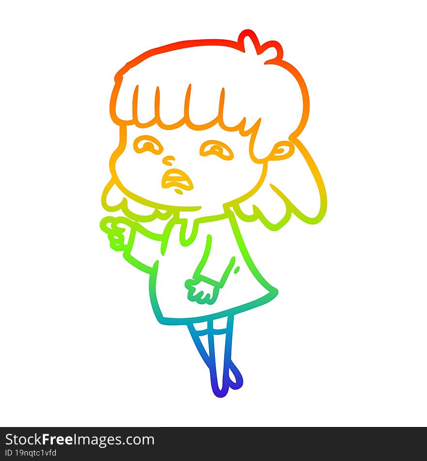 rainbow gradient line drawing cartoon worried woman