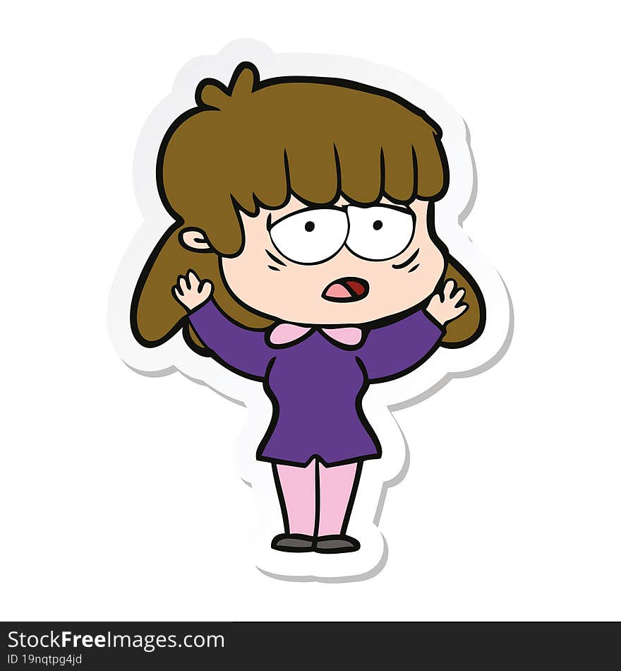 sticker of a cartoon tired woman