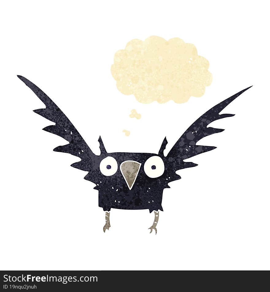 cartoon spooky bird with thought bubble