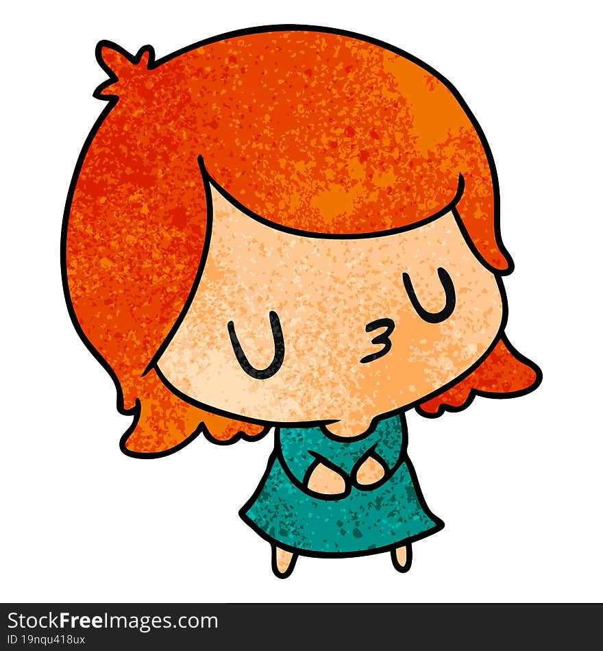 textured cartoon illustration of a cute kawaii girl. textured cartoon illustration of a cute kawaii girl