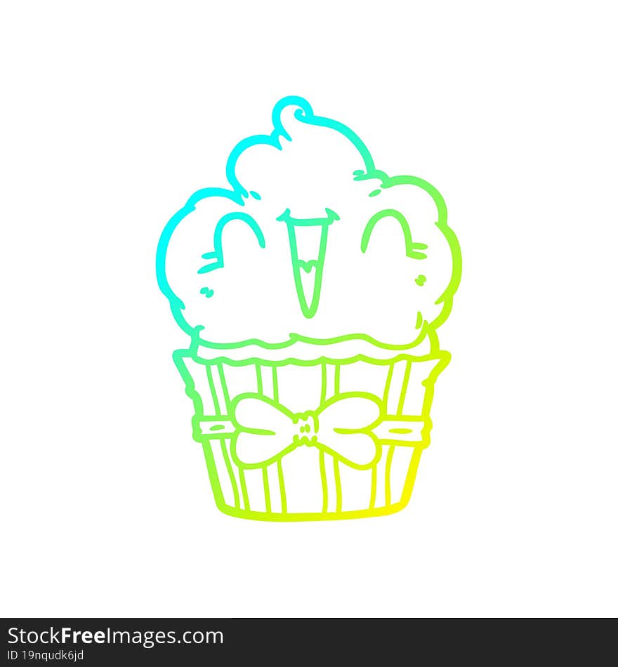 cold gradient line drawing happy cartoon cupcake