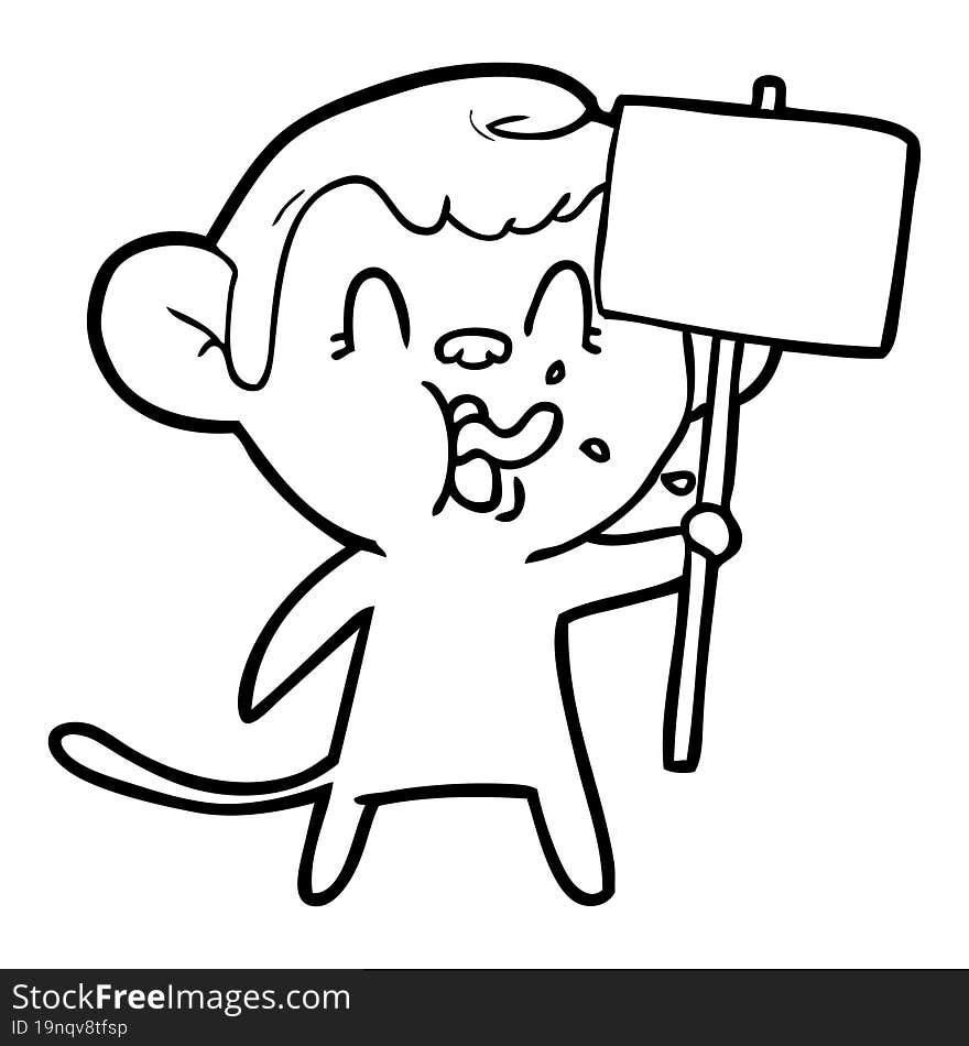 crazy cartoon monkey with sign. crazy cartoon monkey with sign