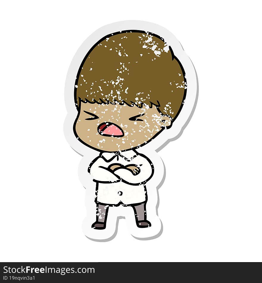 distressed sticker of a cartoon stressed man