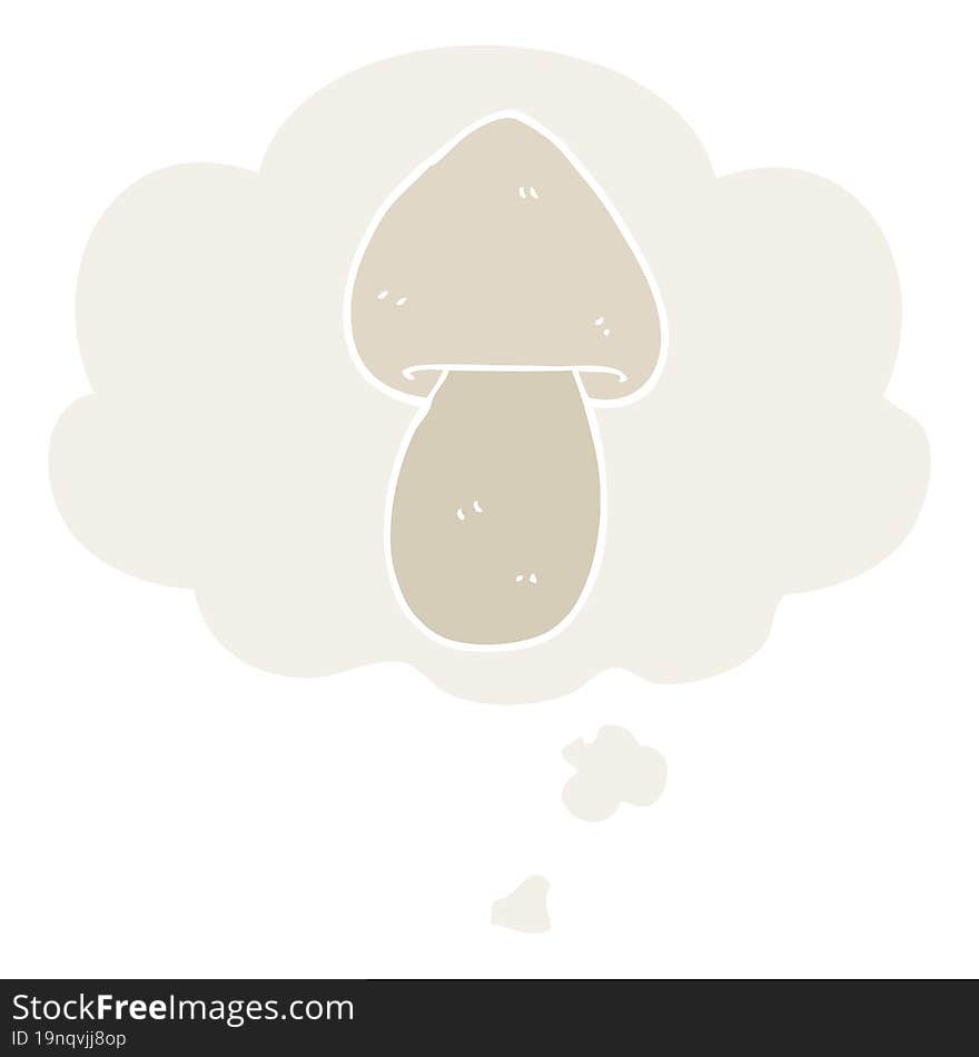 cartoon mushroom with thought bubble in retro style