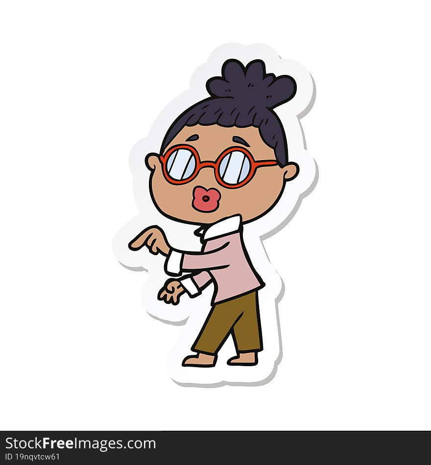 sticker of a cartoon woman wearing spectacles