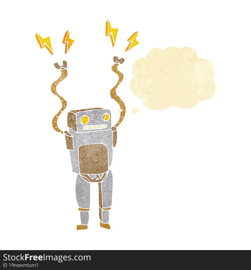 cartoon funny robot with thought bubble