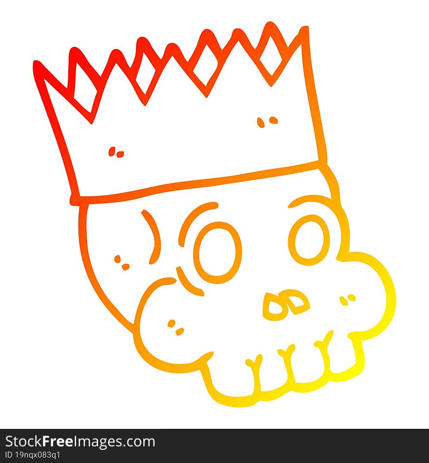 warm gradient line drawing cartoon skull wearing crown