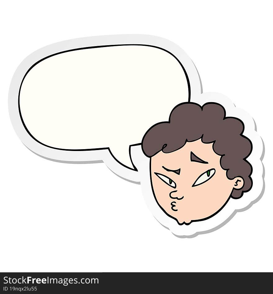 cartoon suspicious man with speech bubble sticker