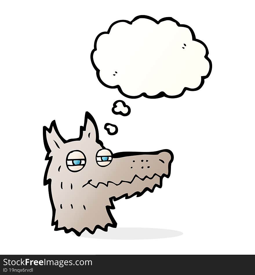 cartoon smug wolf face with thought bubble