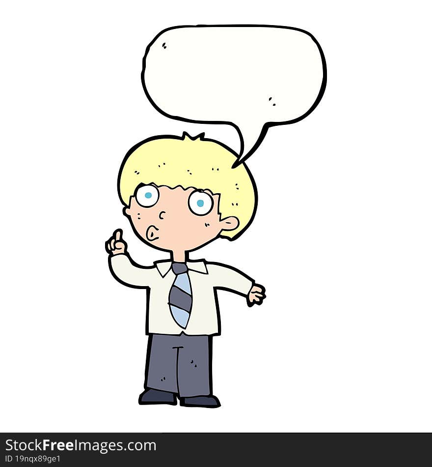 cartoon school boy with question with speech bubble