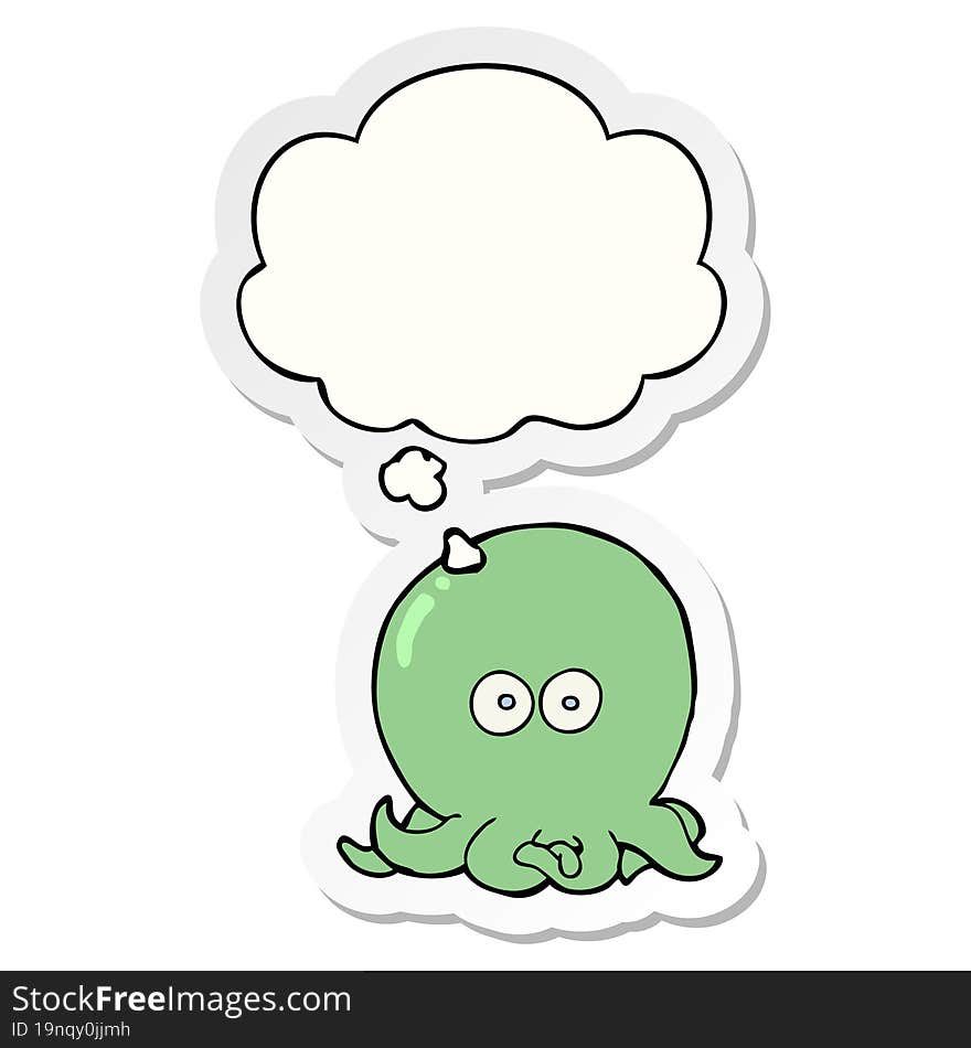 Cartoon Octopus And Thought Bubble As A Printed Sticker