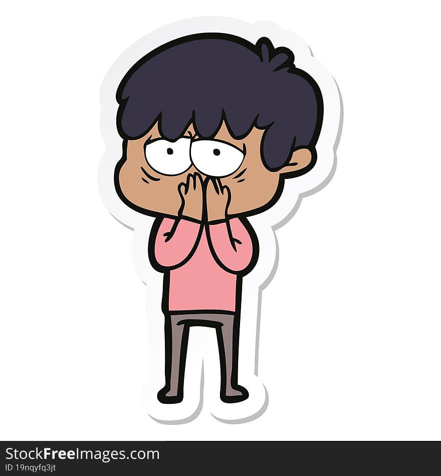 Sticker Of A Cartoon Exhausted Boy