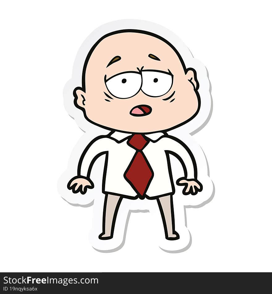 sticker of a cartoon tired bald man in shirt and tie