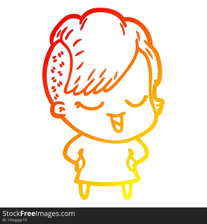 Warm Gradient Line Drawing Happy Cartoon Girl