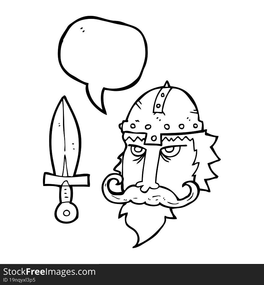 freehand drawn speech bubble cartoon viking warrior