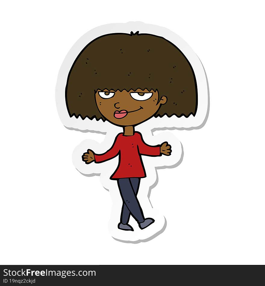 sticker of a cartoon smug looking woman