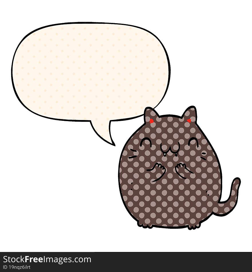 happy cartoon cat and speech bubble in comic book style